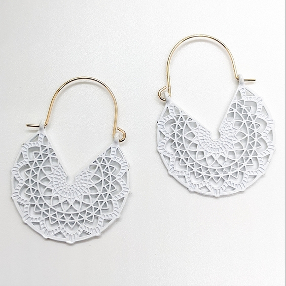 Flower Pattern Hoop Earrings - Picture 2 of 6